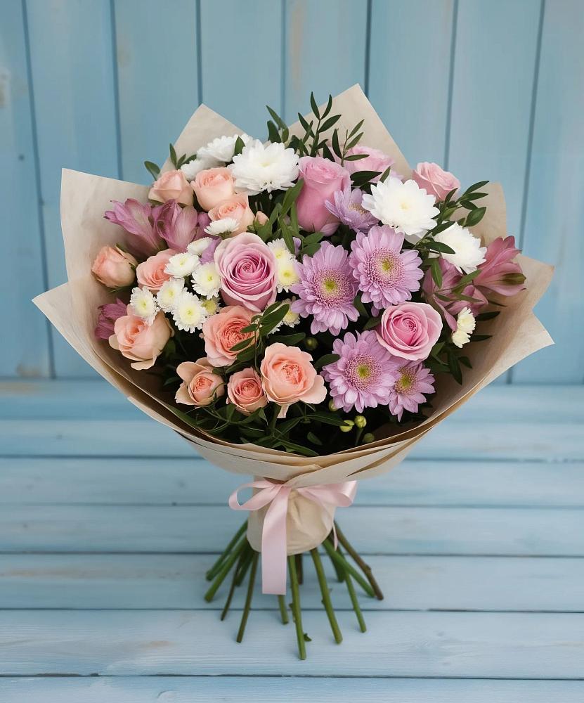 Букет цветов из: Хризантемы, Розы и Альстромерии в Тарко-Сале