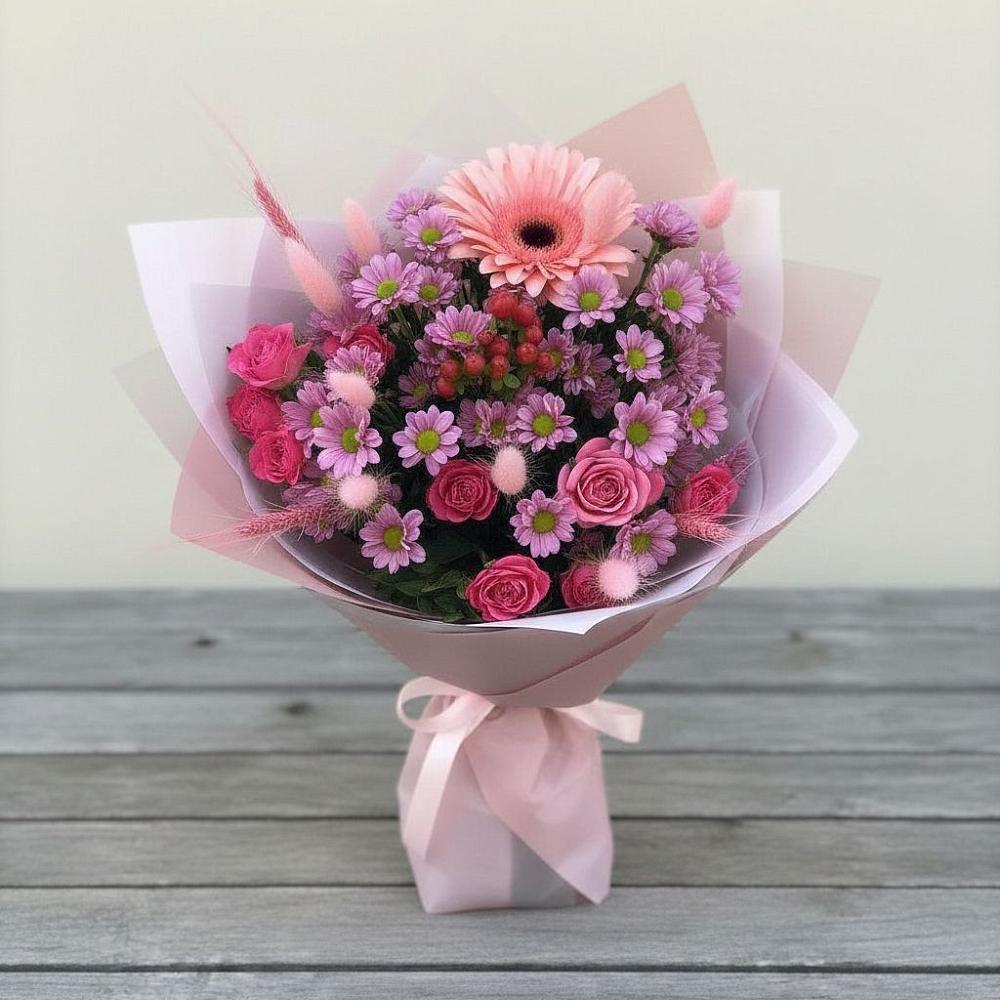 Букет цветов из: Розы, Герберы и Хризантемы в Тарко-Сале