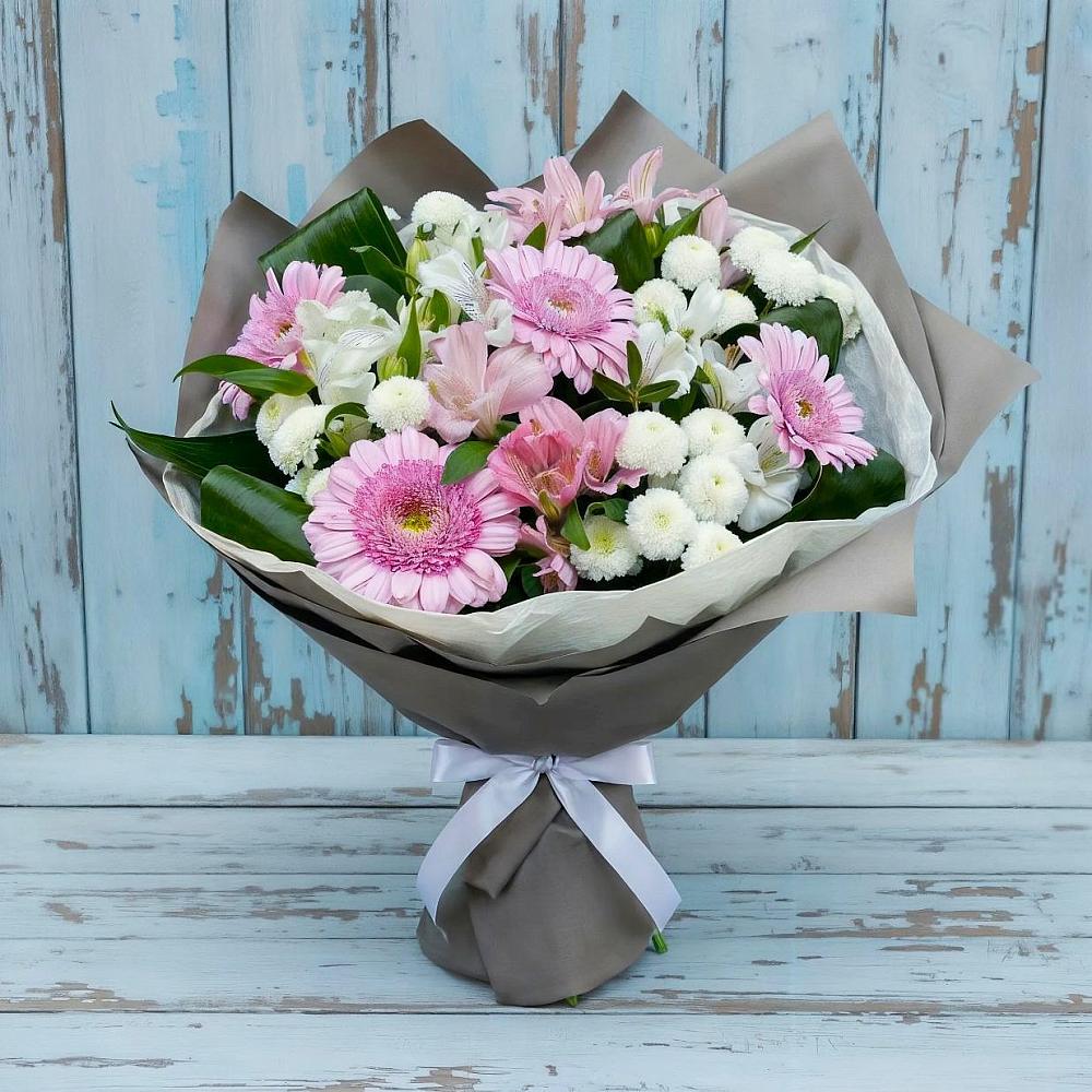 Букет цветов из: Герберы, Альстромерии и Хризантемы в Тарко-Сале