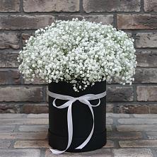 Цветочная композиция из Гипсофила в шляпной коробке в Тарко-Сале
